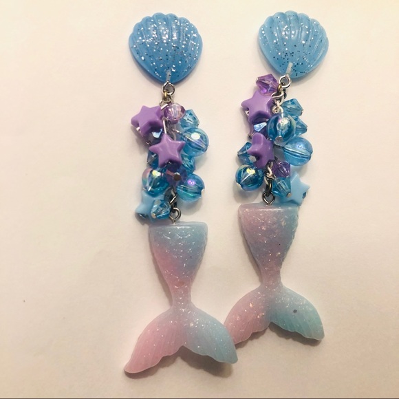 Mermaid tail ombre bubble bead earrings purple - Picture 2 of 4